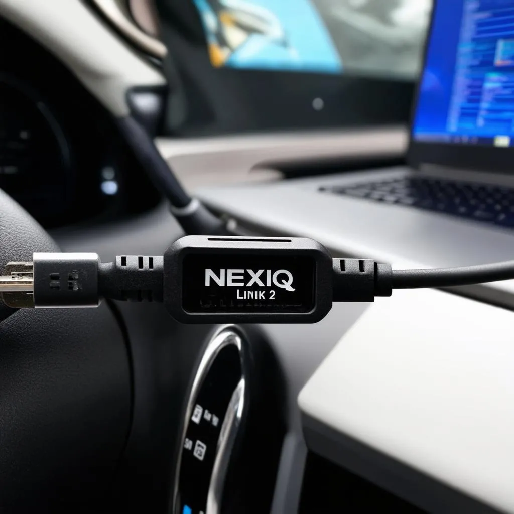 Nexiq USB Link 2 connected to a car's OBD-II port