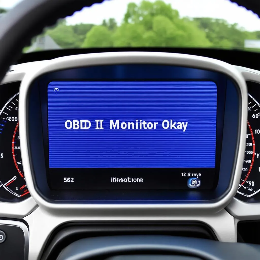 Message "OBD II Monitor Okay" sur un tableau de bord de voiture