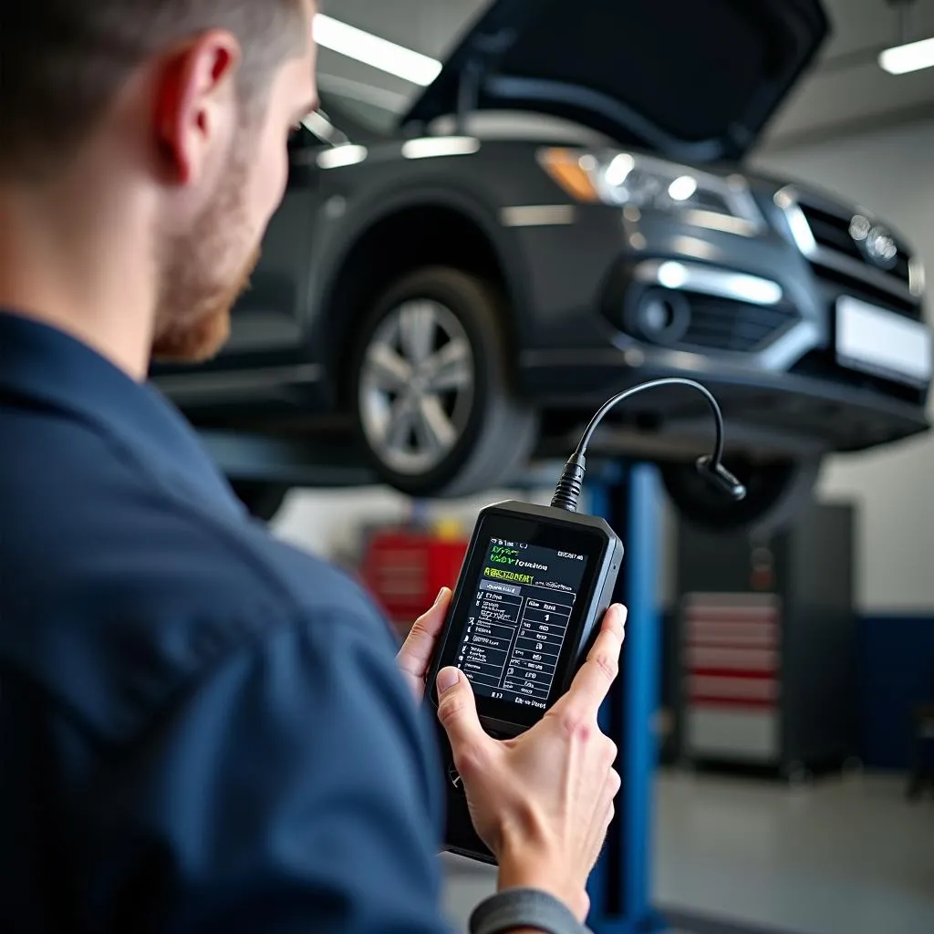 Mécanicien utilisant un outil de diagnostic OBD