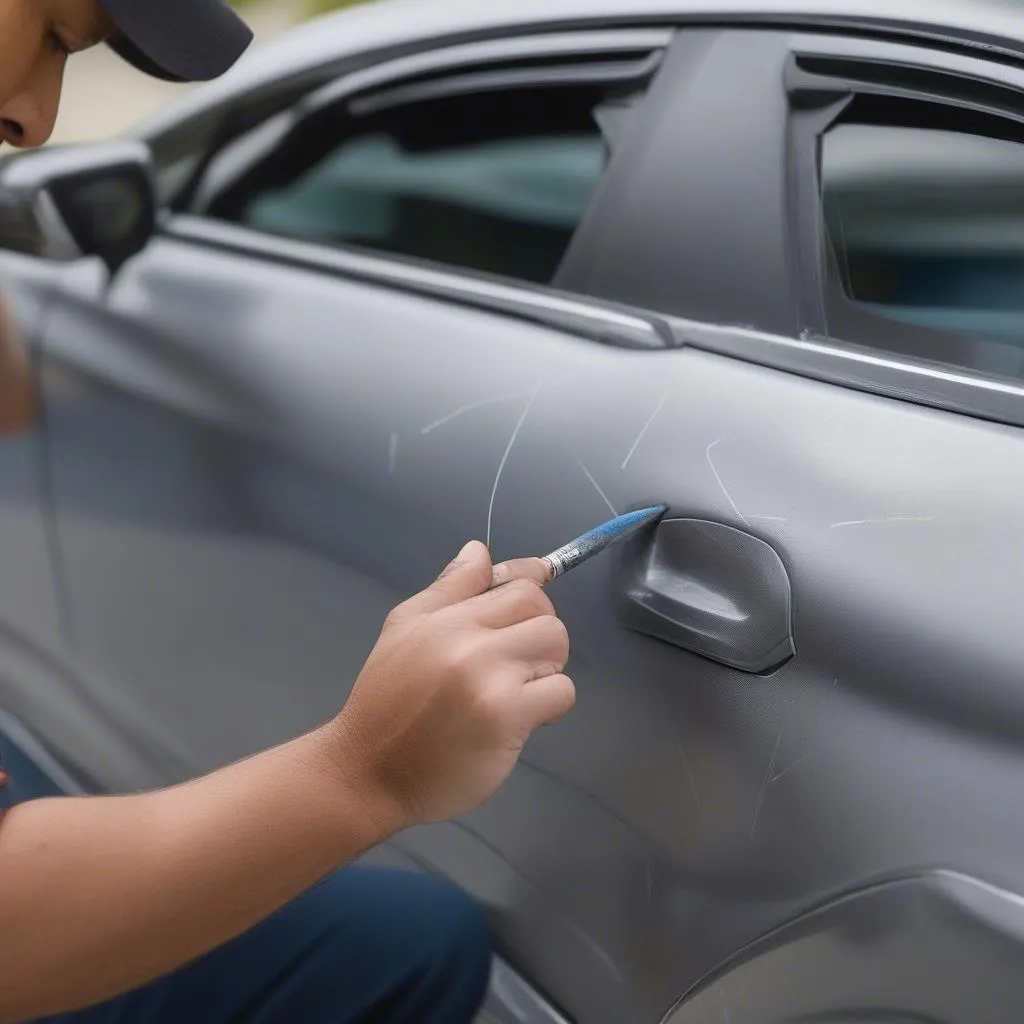 Peinture de retouche automobile pour une voiture grise métallisée