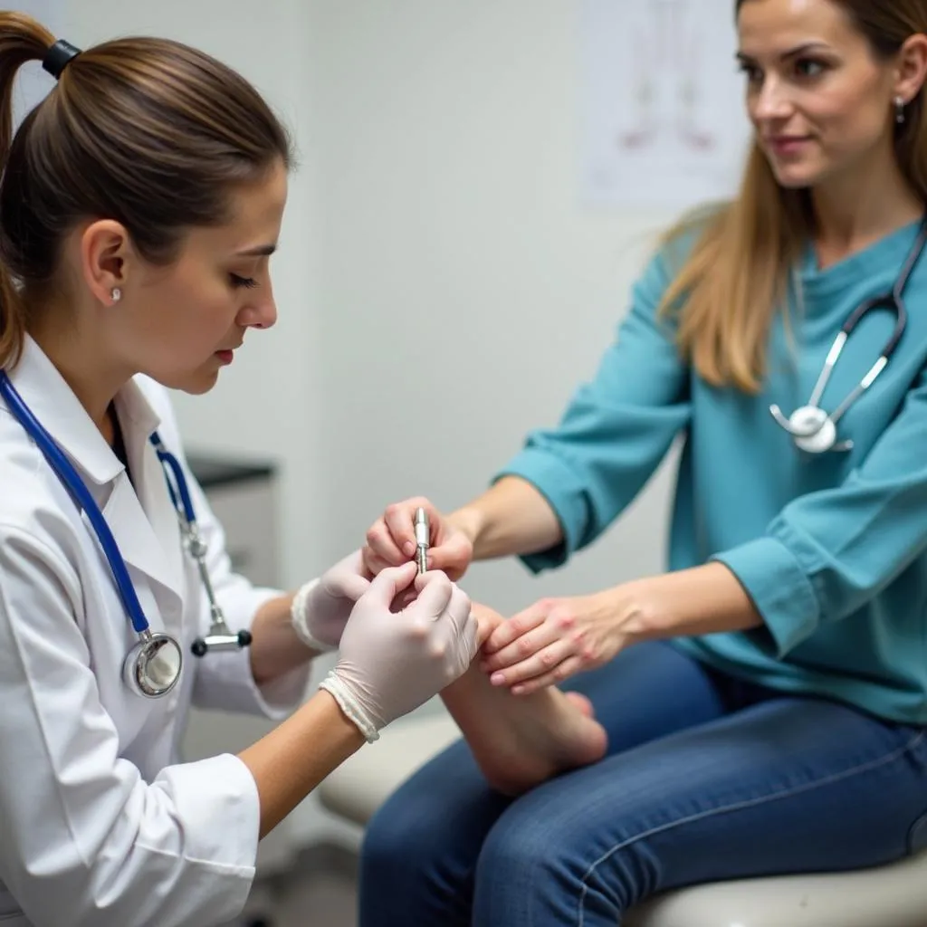 Podologue examinant le pied d'un patient