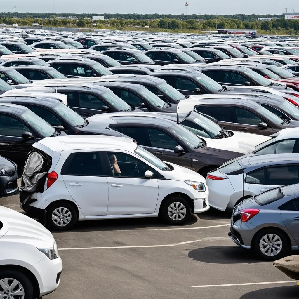 Un parking rempli de voitures de location à l'aéroport