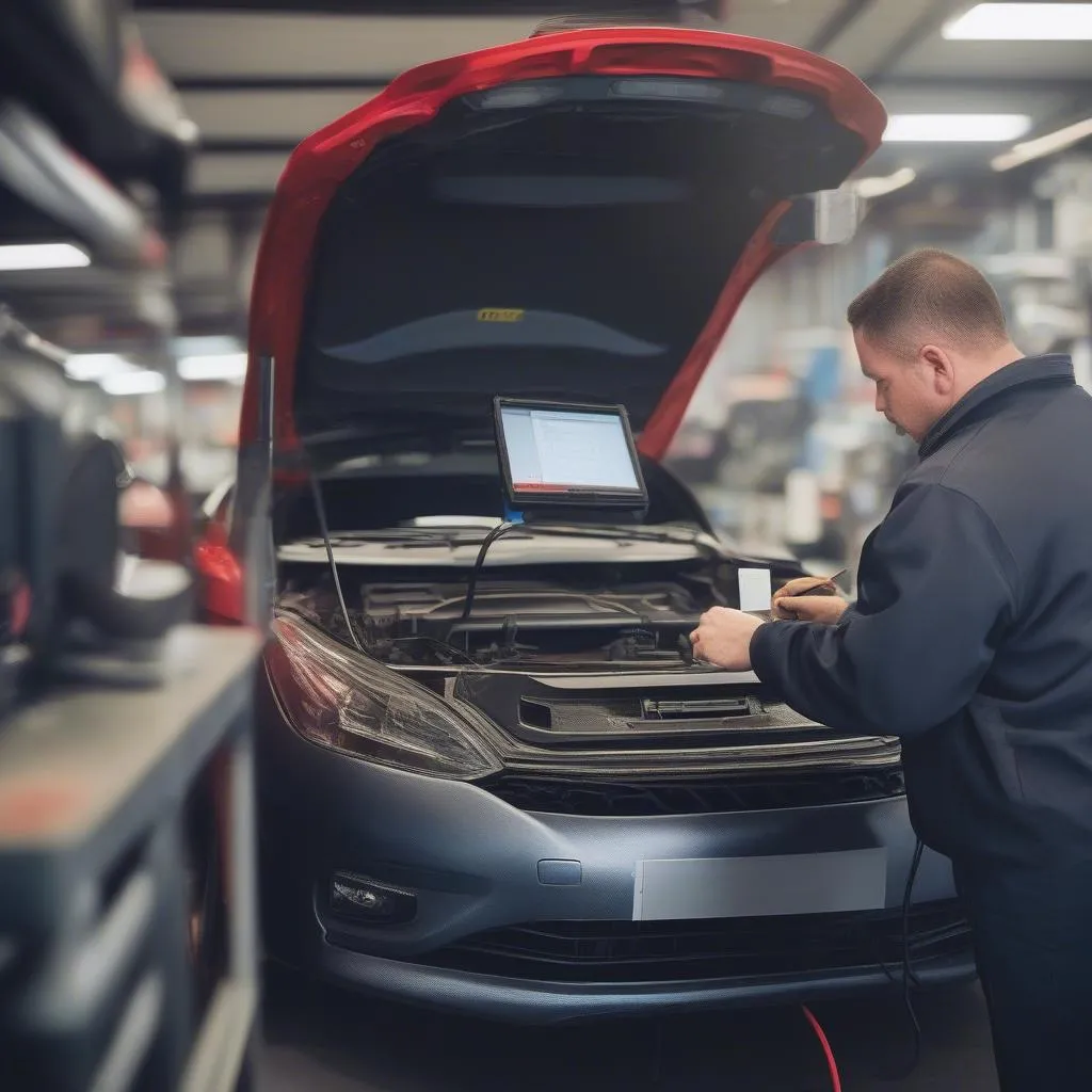 Un mécanicien utilisant un scanner Autel pour réparer un problème électrique dans une voiture européenne