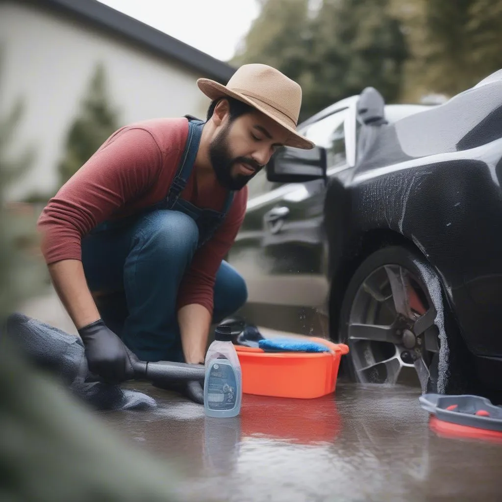 Technique de lavage de voiture avec une éponge en peau de chamois