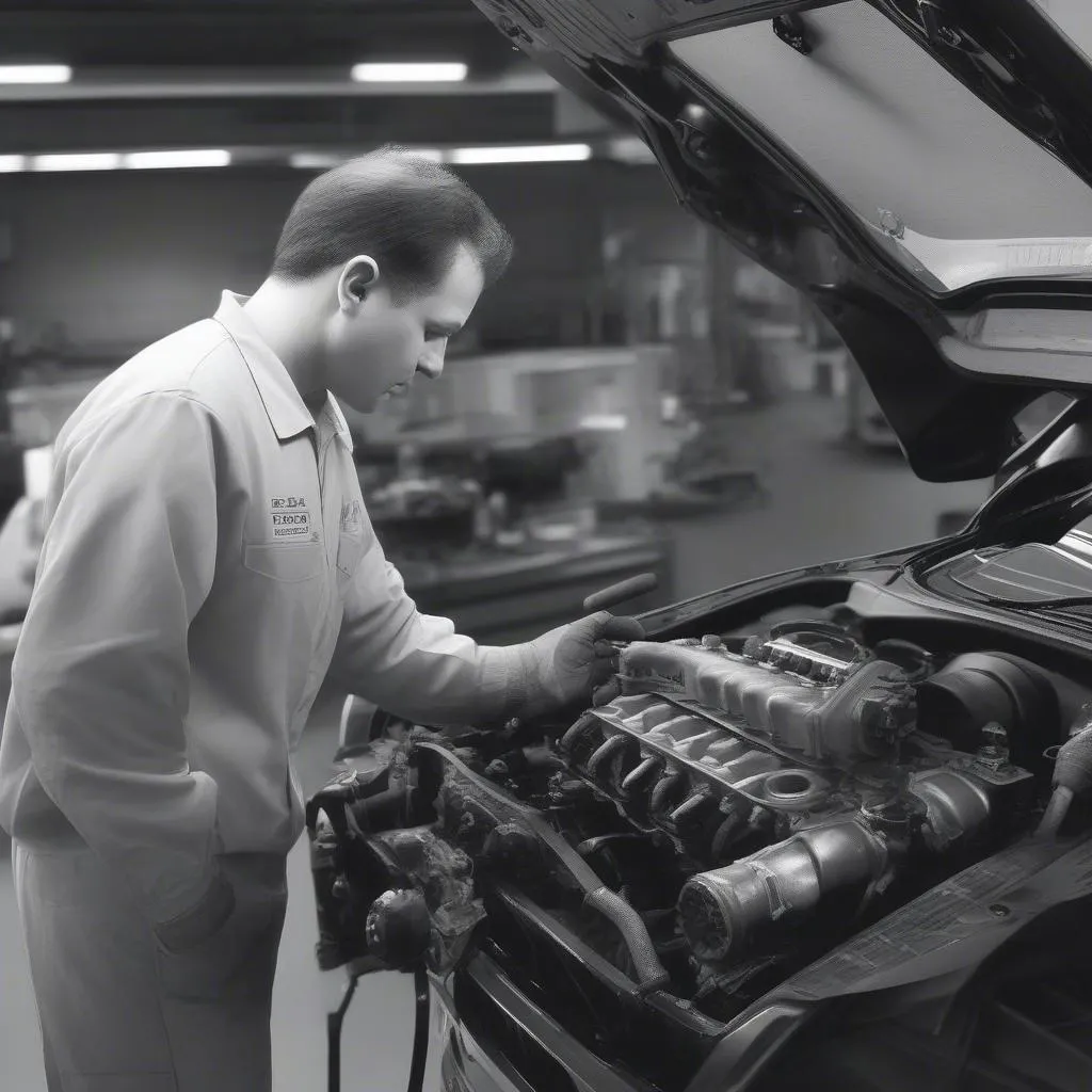 Mécanicien travaillant sur une Chevrolet Spark