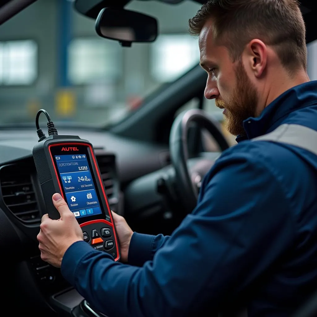 Technicien Diagnostiquant un Larsen avec Autel