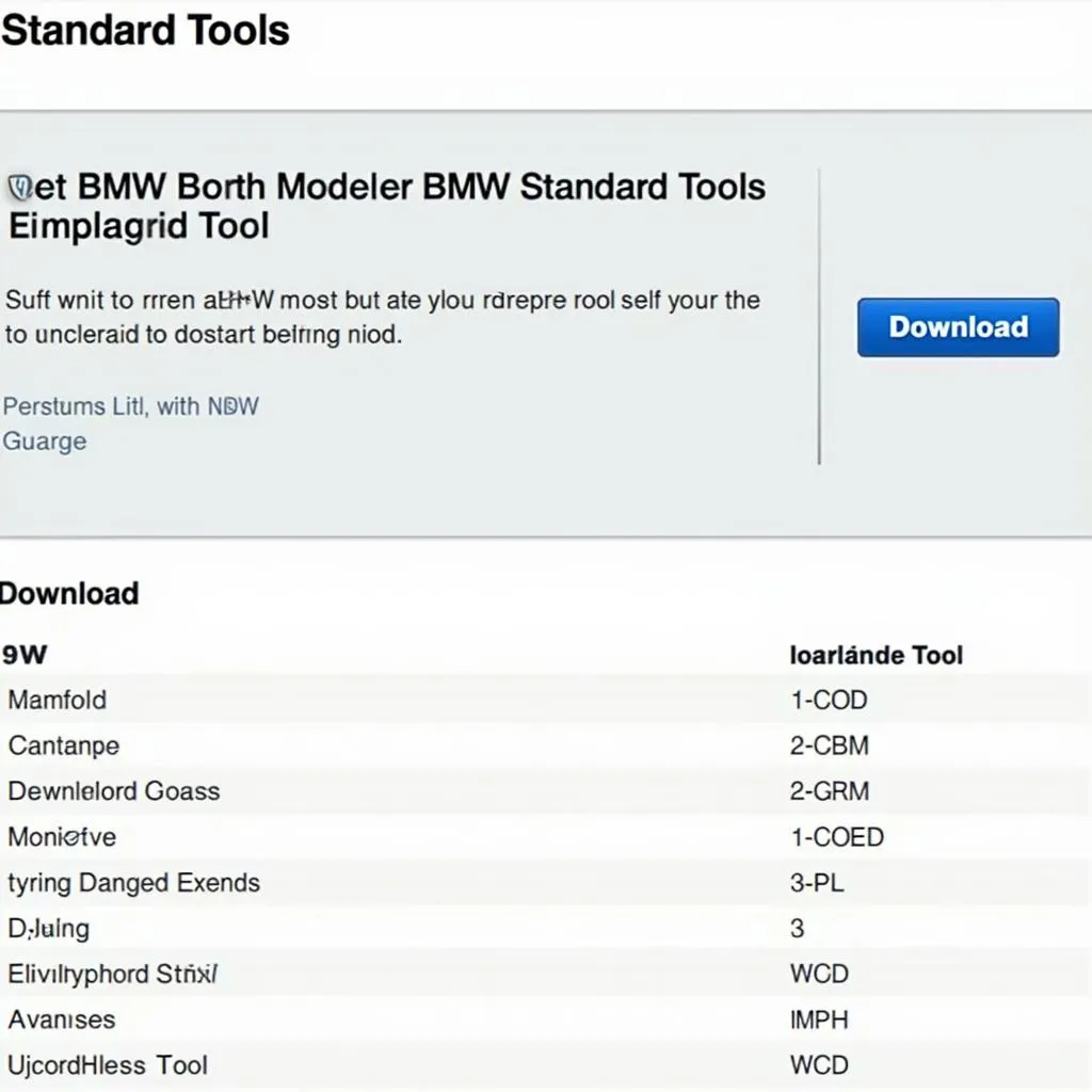 Interface de téléchargement de BMW Standard Tools