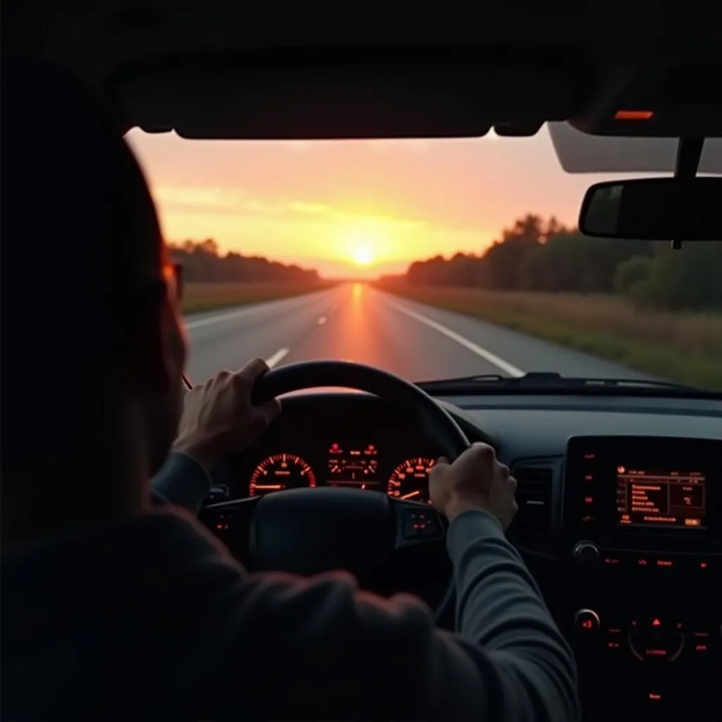 Vision sur la route au crépuscule