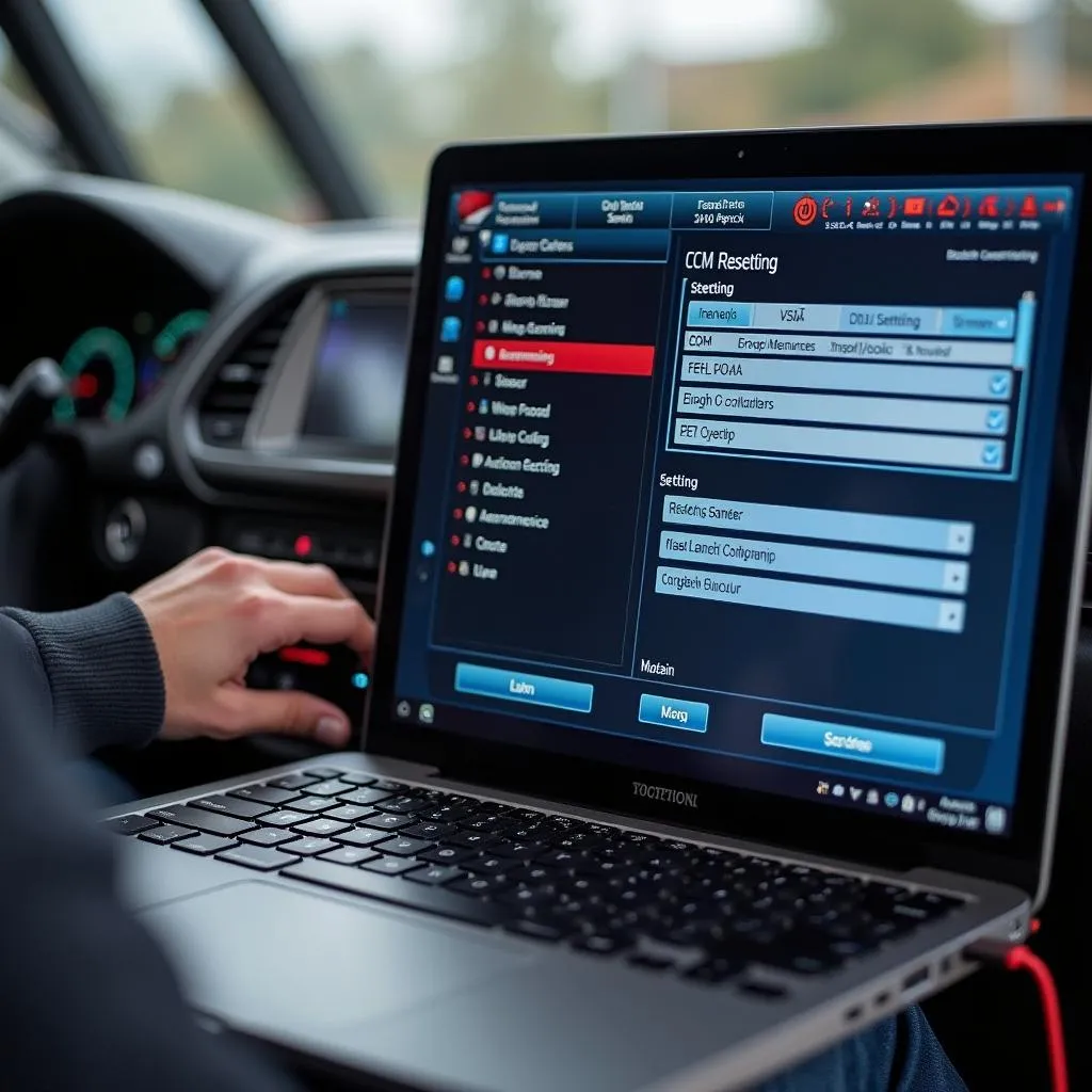 Voiture connectée à un ordinateur portable pour la réinitialisation de l'ECM