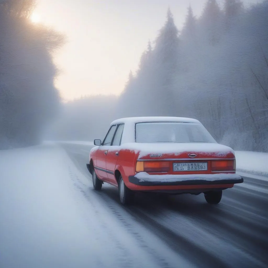 Voiture conduite dans la neige