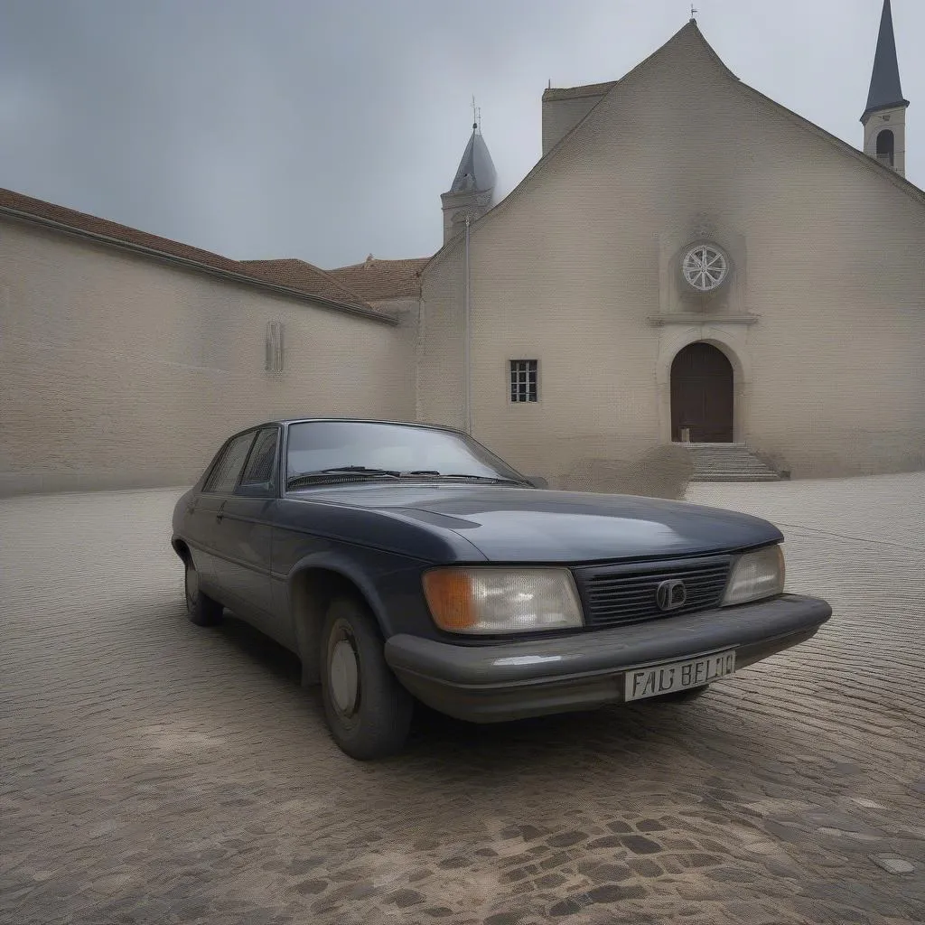 Voiture roulant sur les pavés de l'Autel Chapelle Fontaine Marche