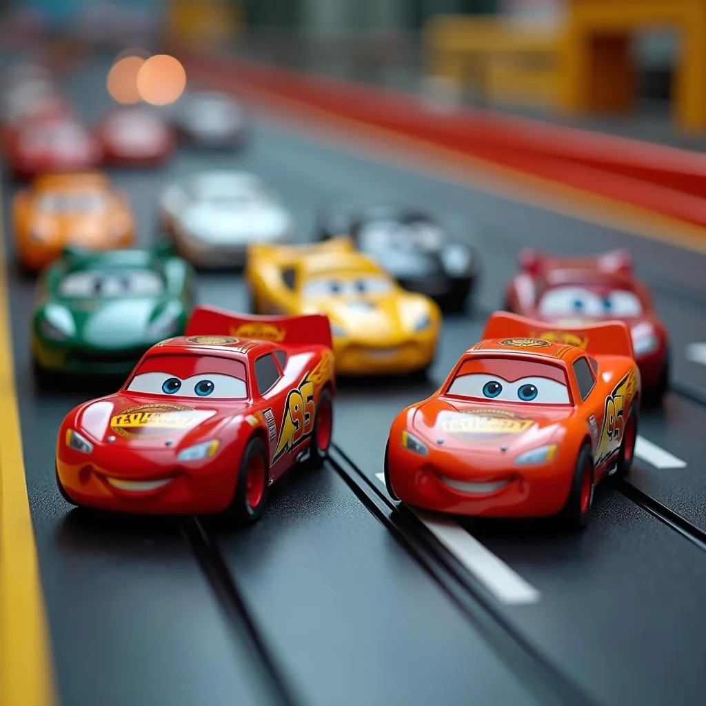 Voitures jouets sur une piste de course