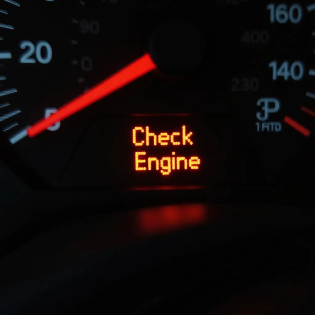 Tableau de bord d'une voiture avec le voyant &quot;Check Engine&quot; allumé