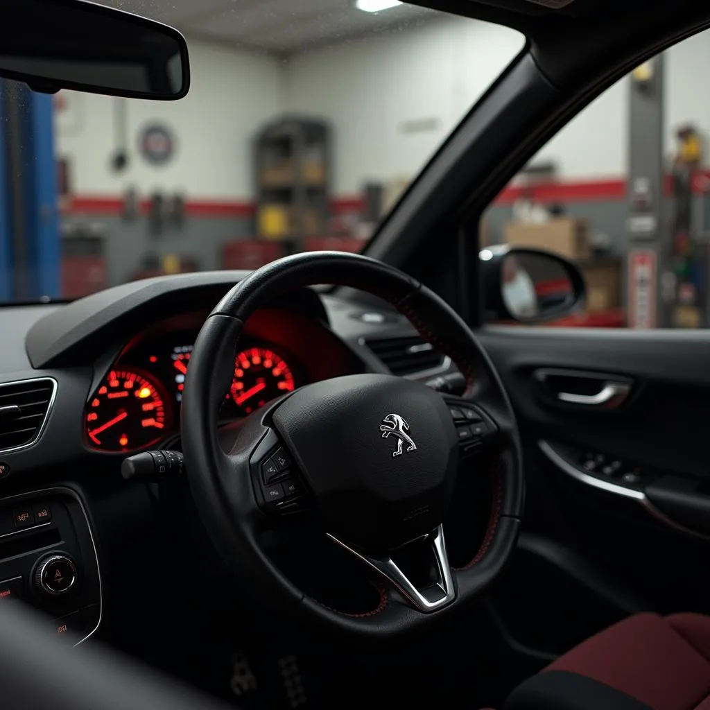 Voyant lumineux sur le tableau de bord d'une voiture Peugeot