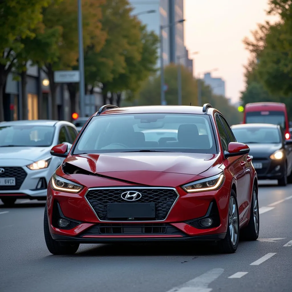 Accident d'une i30 en circulation dense