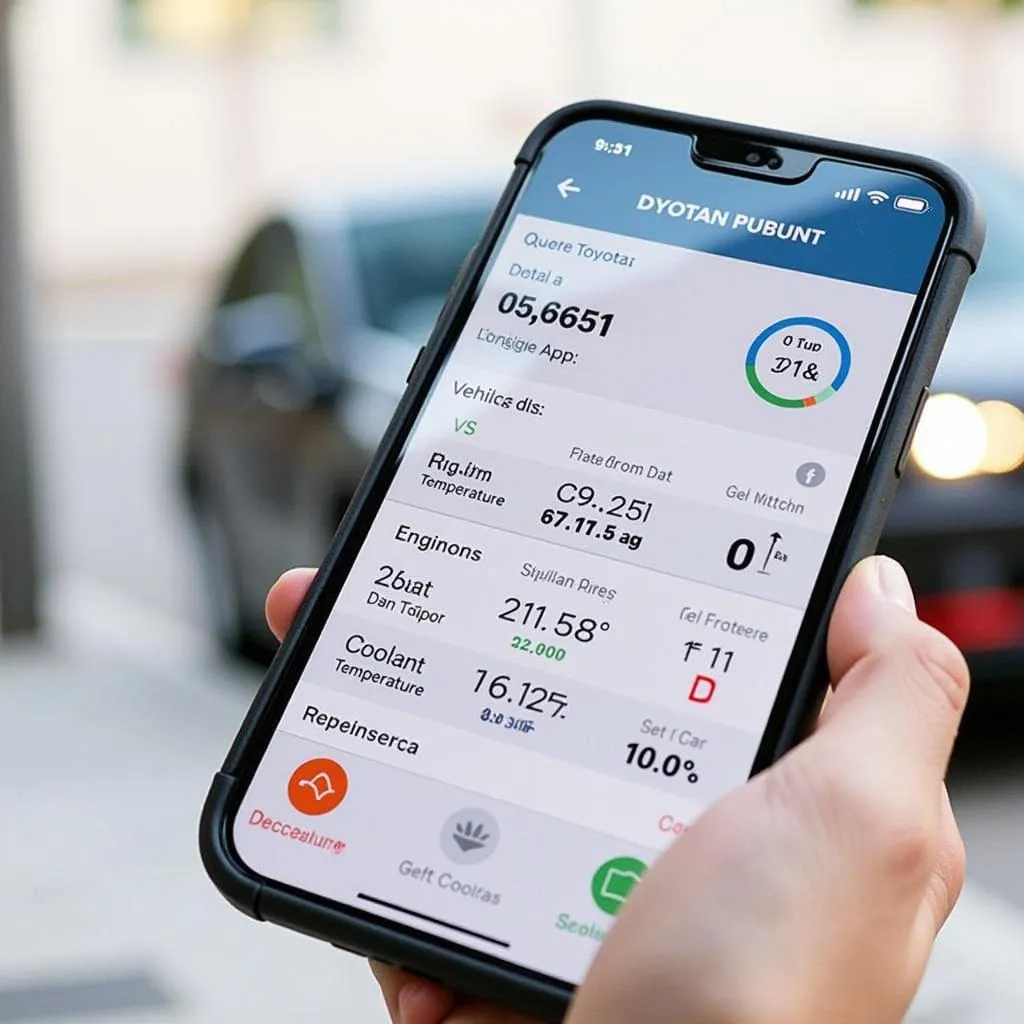 Application mobile OBD2 affichant les données en direct d'une Toyota Corolla