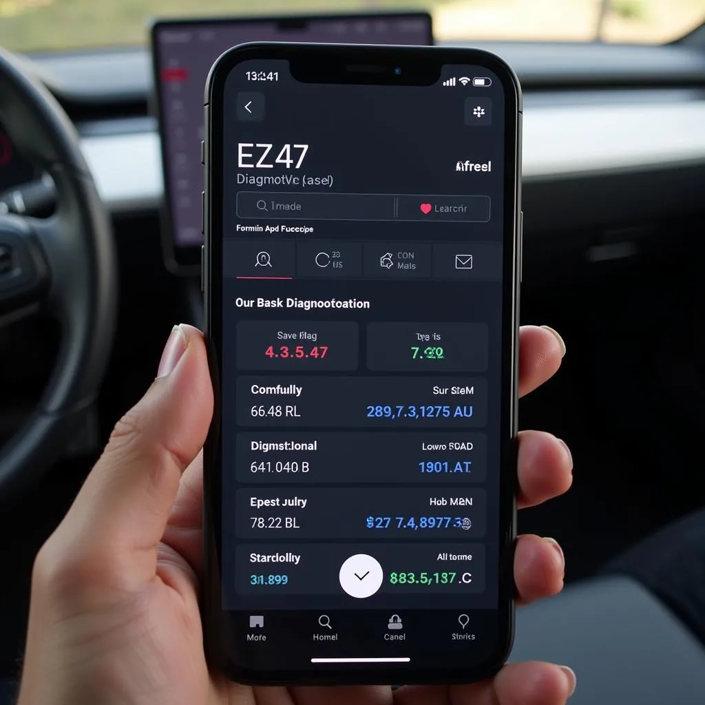 Application mobile Tesla affichant des données de diagnostic