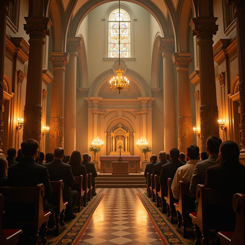 Une célébration religieuse autour d'un autel