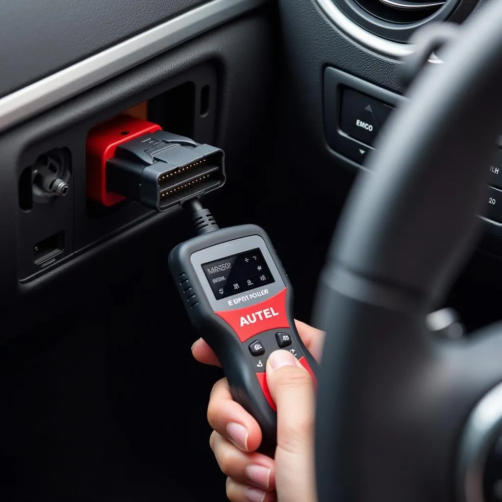 Outil de diagnostic Autel MS509 OBD2 connecté à une voiture