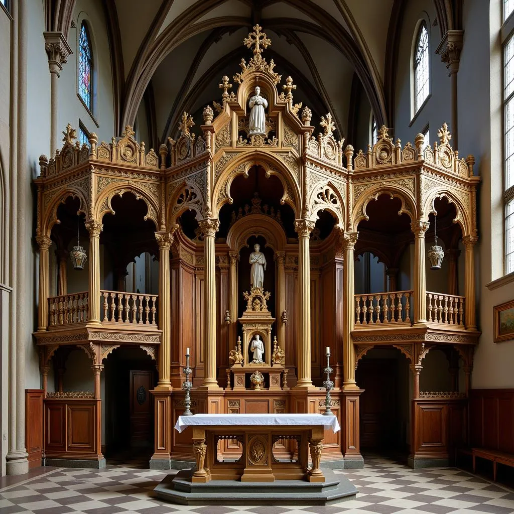 Baldaquin surmonte un autel dans une cathédrale gothique