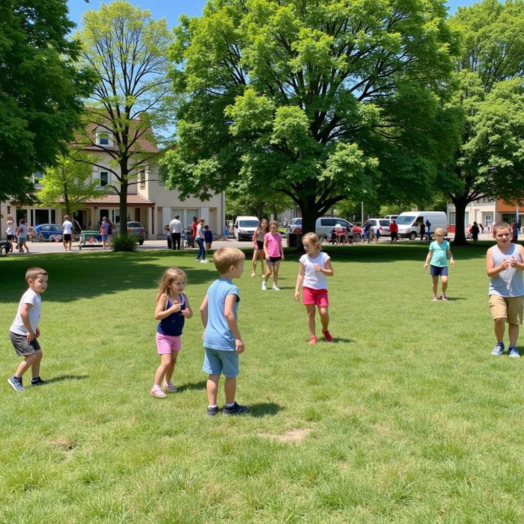 Des enfants jouent dans le parc du village