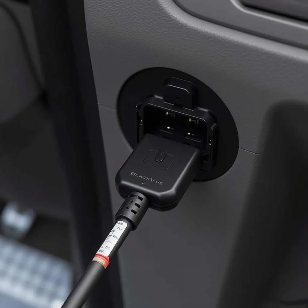 Câble OBD BlackVue connecté au port OBD-II d'une voiture