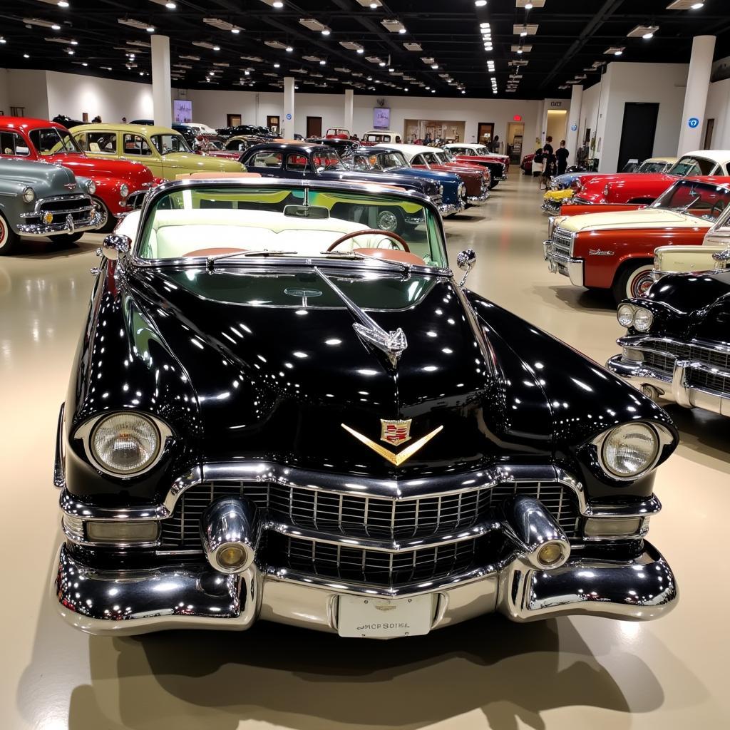 A classic Cadillac in a car museum