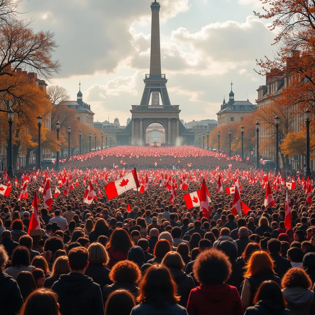 Une foule immense célèbre la Fête de la Fédération autour de l'autel de la patrie