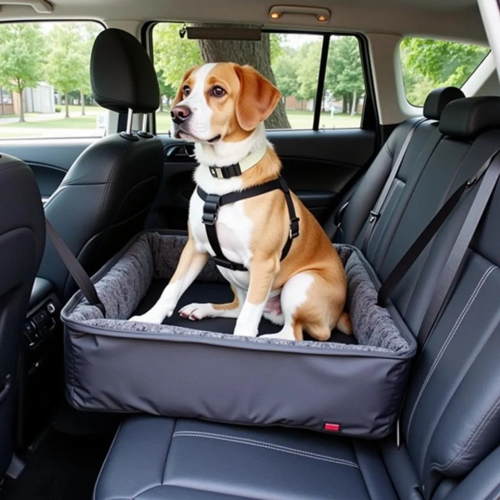 Chien en sécurité dans un lit voiture