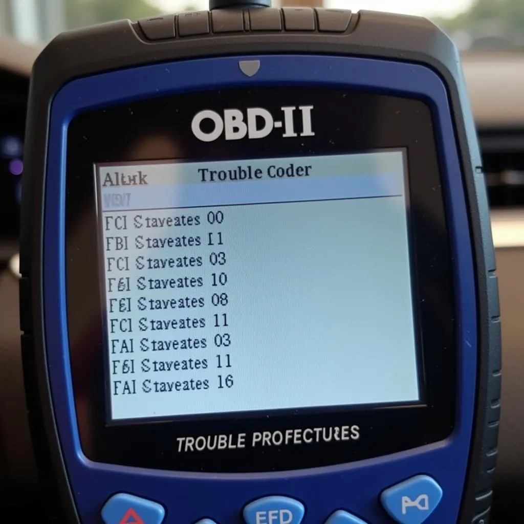 Codes d'erreur OBD-II sur un écran de scanner