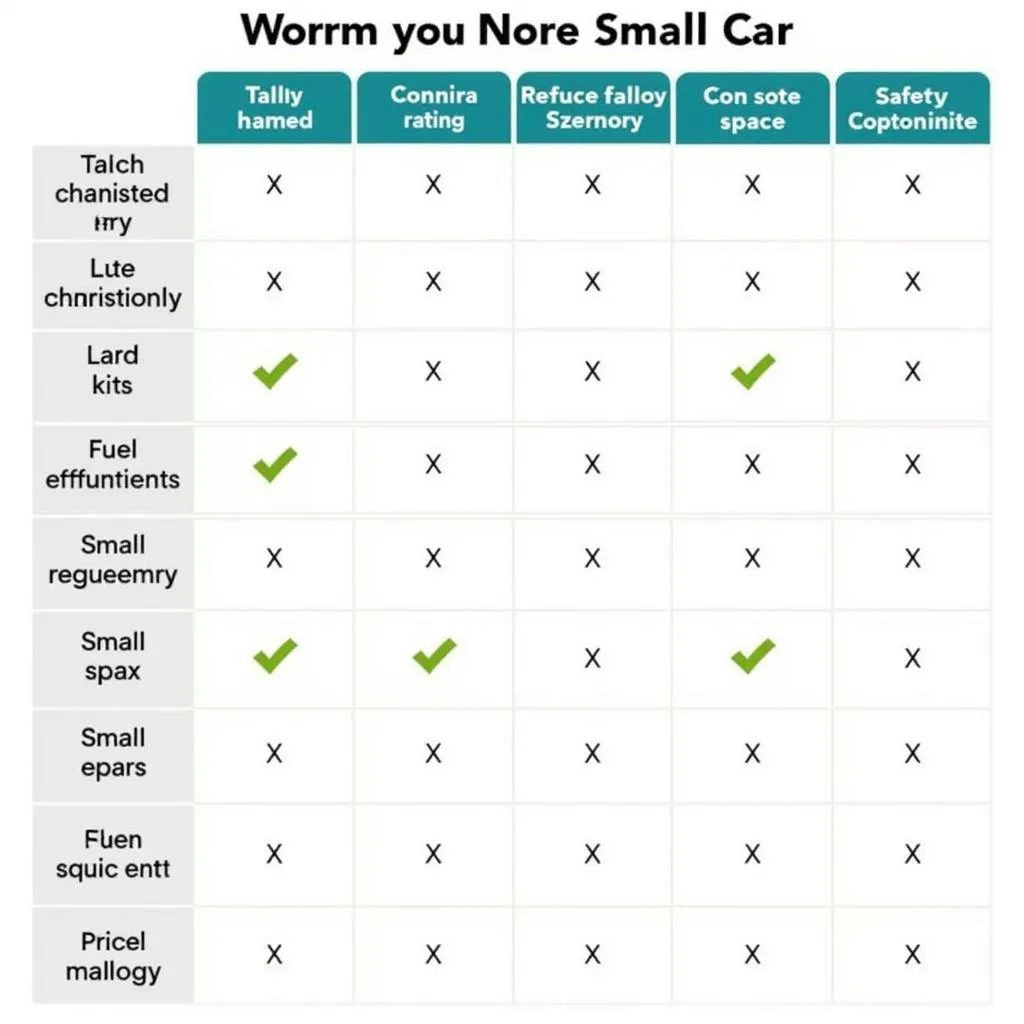 Tableau comparatif des modèles de petites voitures