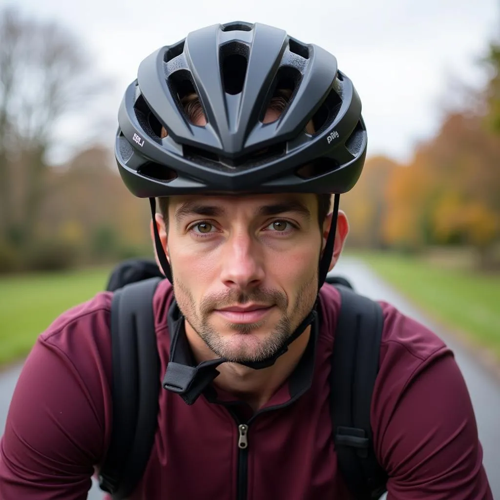 Cycliste portant un casque de sécurité