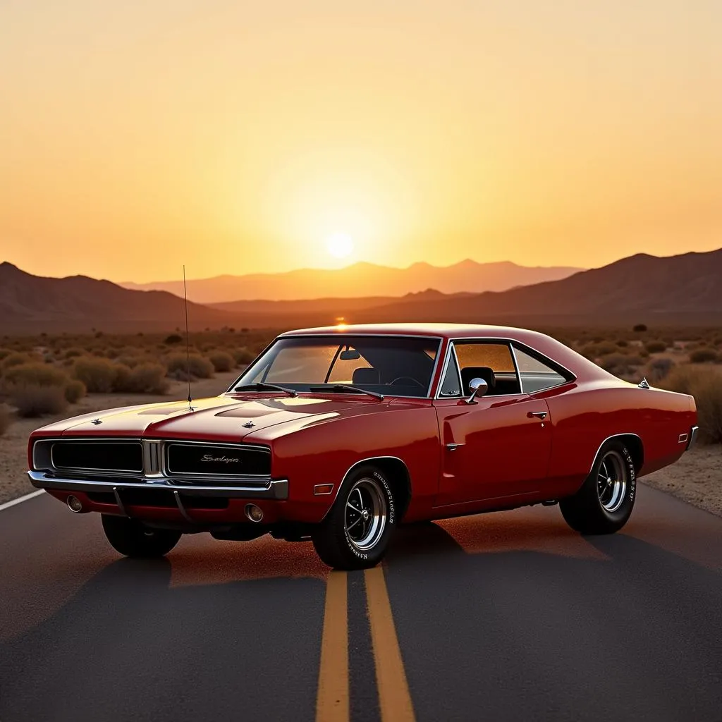 Dodge Charger sur une route désertique