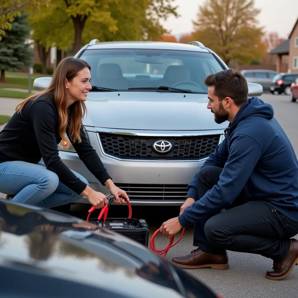 Aide entre automobilistes en cas de panne de batterie