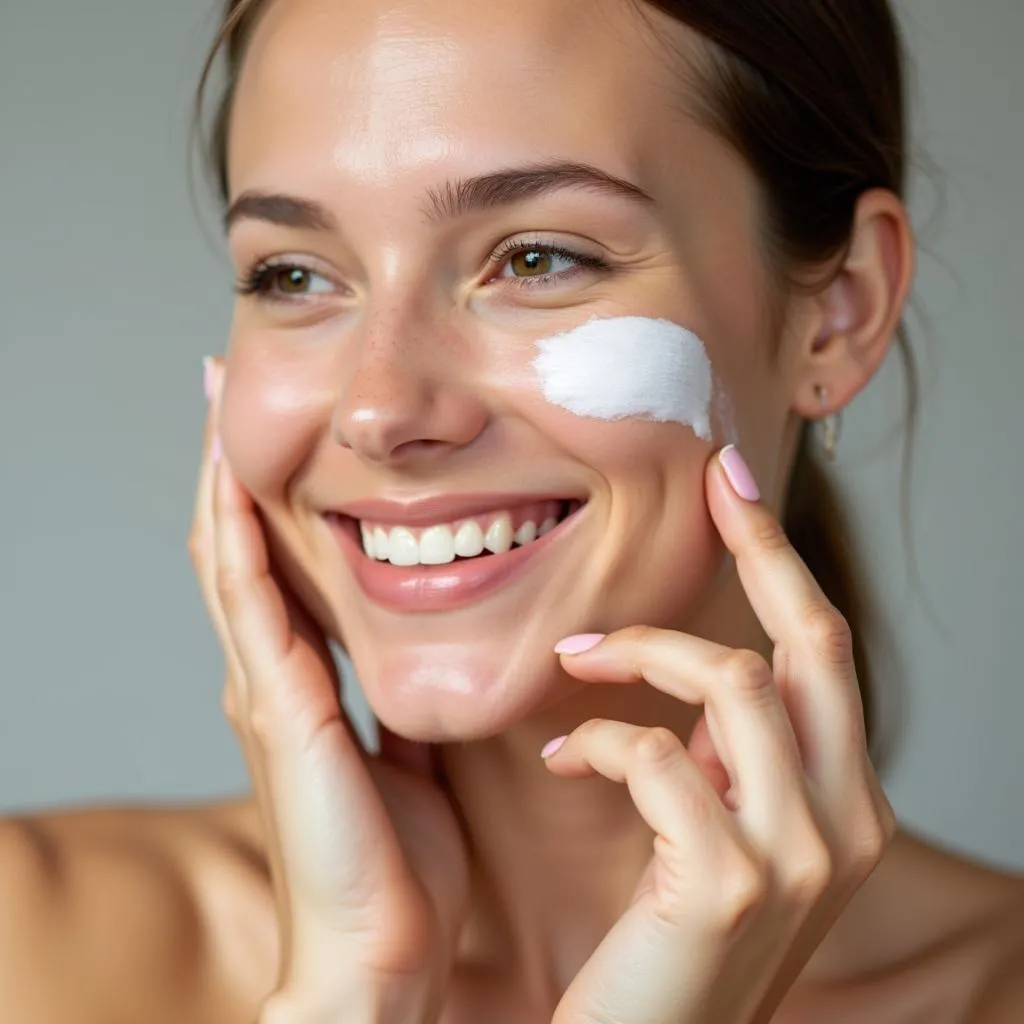 Une femme appliquant une crème hydratante