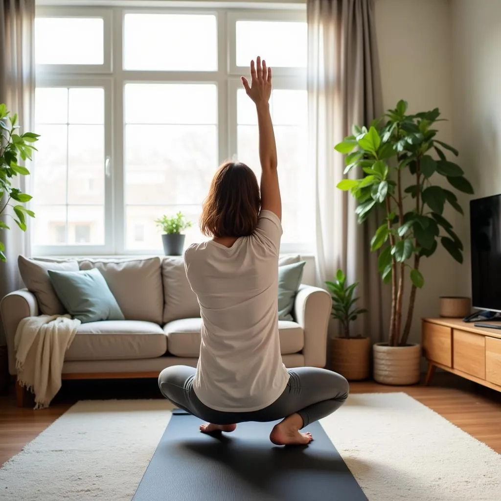 Exercice de yoga doux à domicile pour femme atteinte de SEP