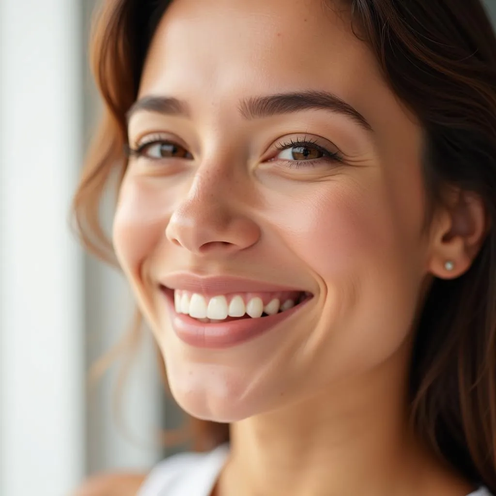 Femme souriante avec une peau saine et éclatante