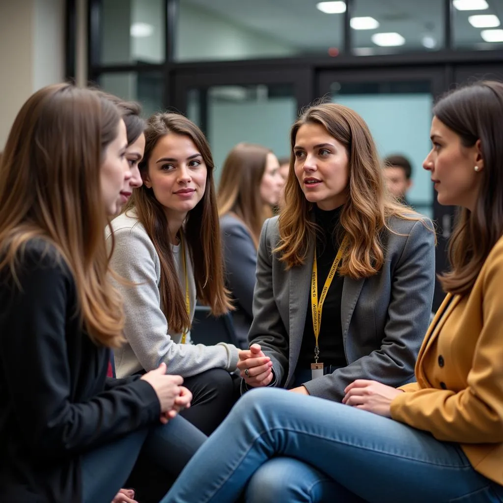 Groupe de femmes discutant de la technologie automobile