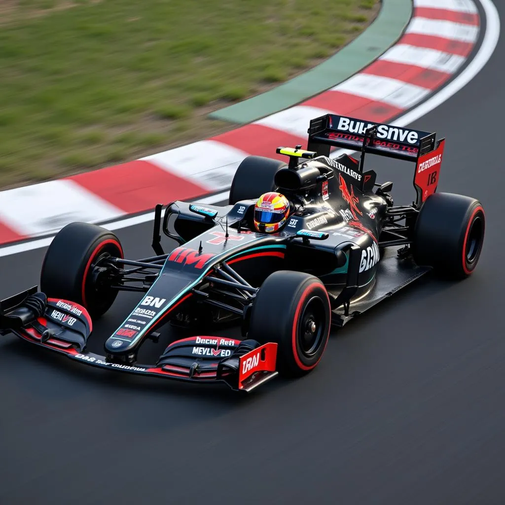 Voiture de Formule 1 négociant un virage à grande vitesse