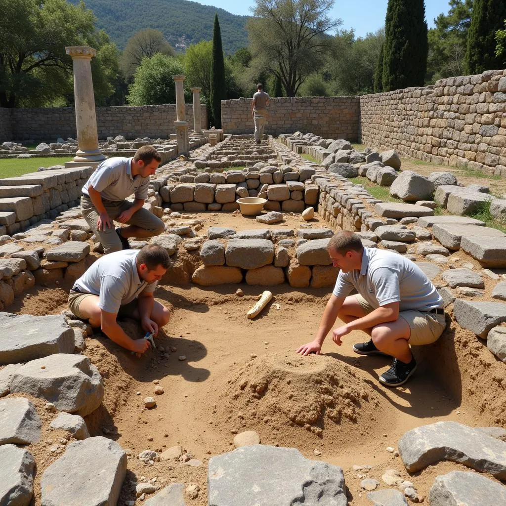 Fouilles archéologiques d'un autel à Delphes