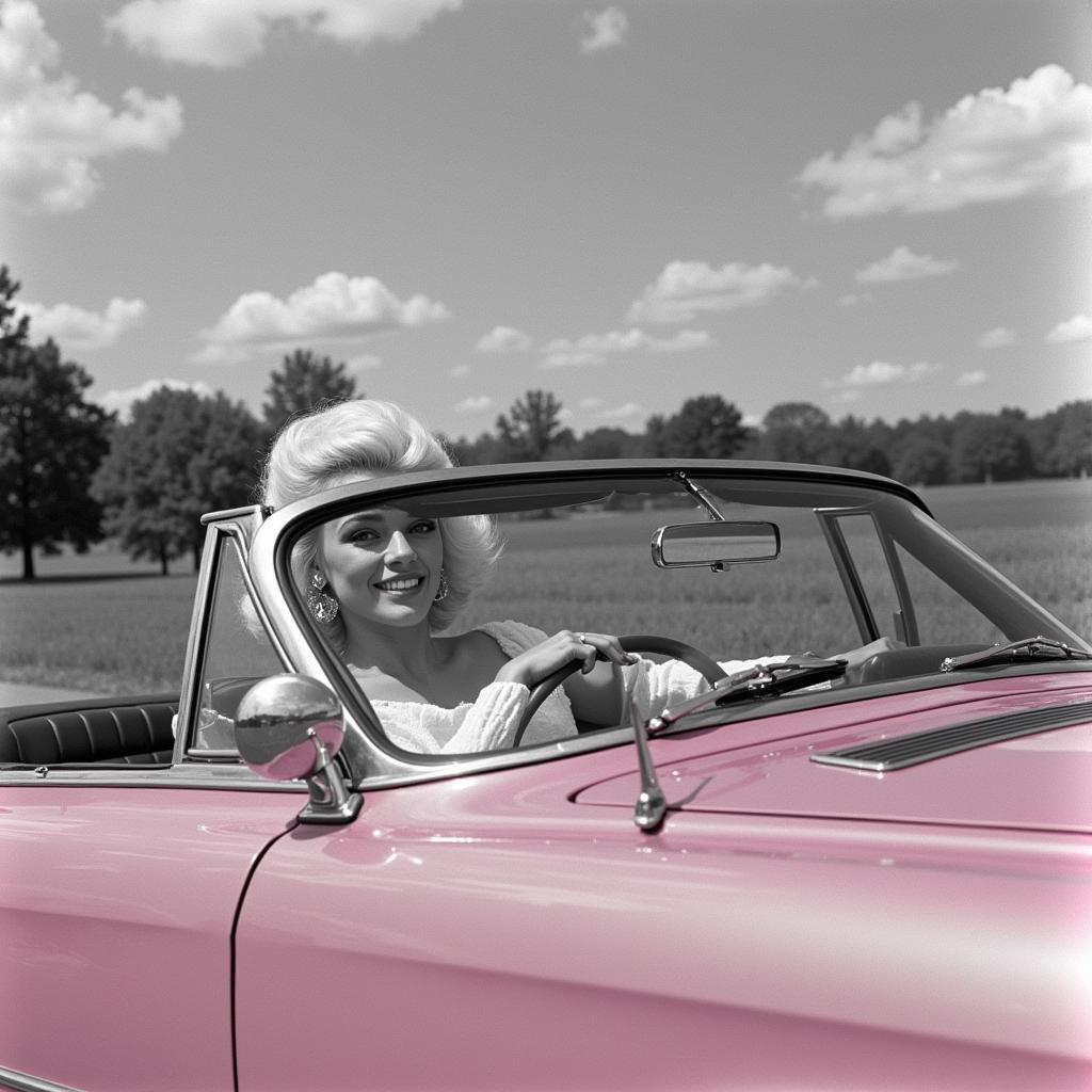 Jayne Mansfield driving her Pink Cadillac