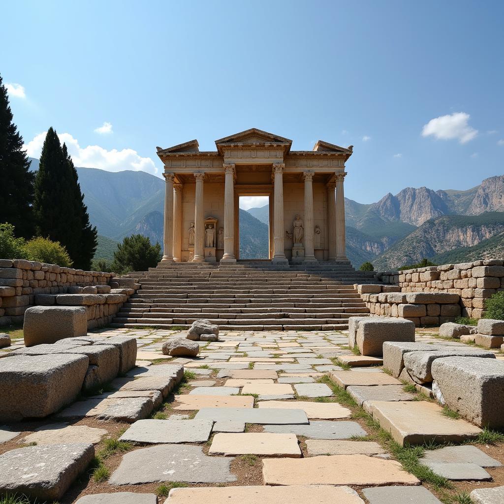 L'autel et le temple d'Apollon à Delphes