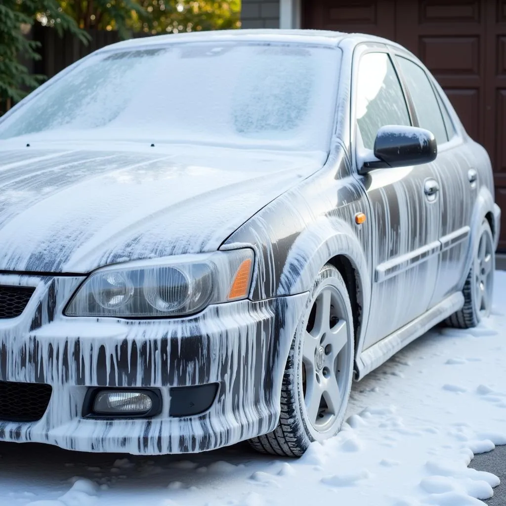 Lavage auto avec une mousse abondante