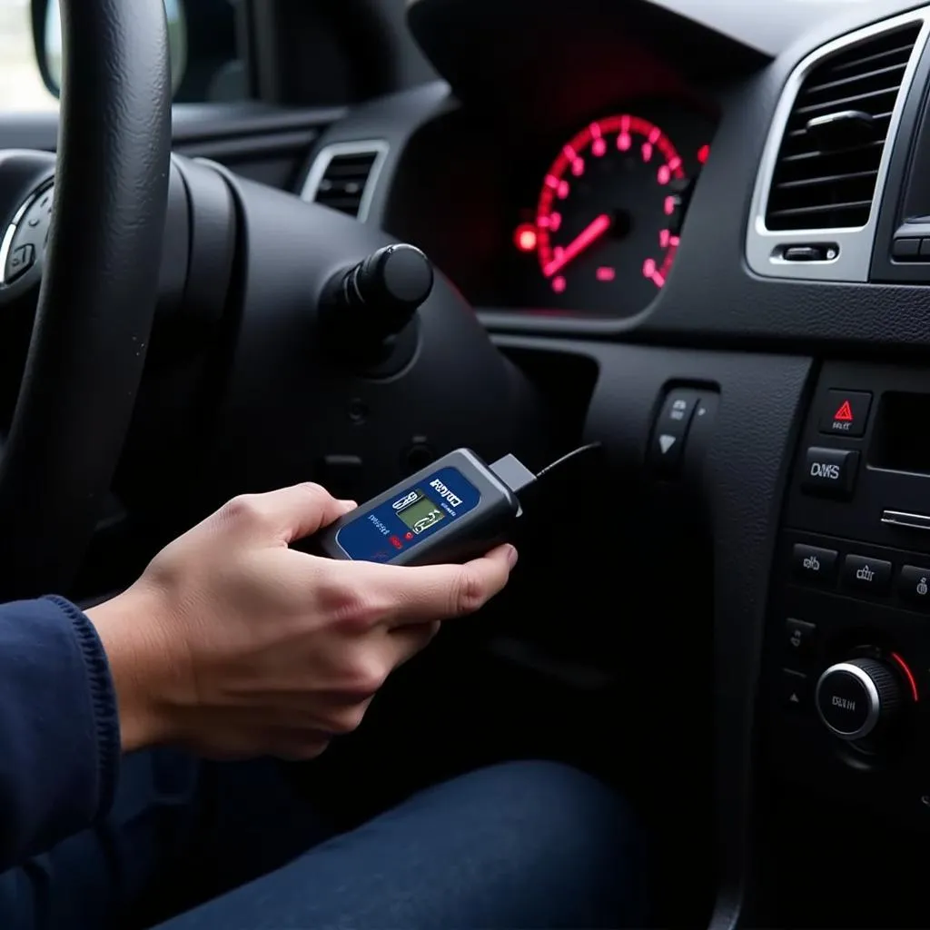 Lecteur de code Cen Tech OBD2 branché sur une voiture