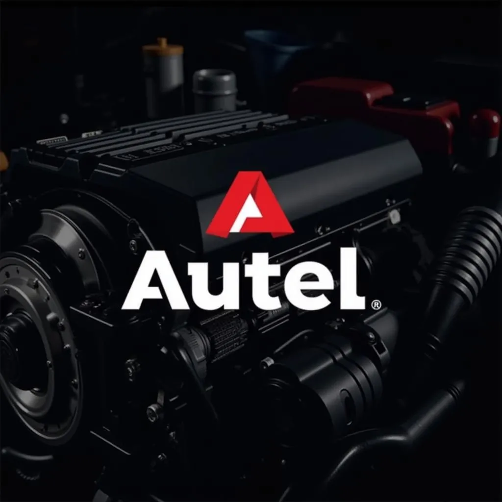 Logo Autel sur fond de moteur de voiture