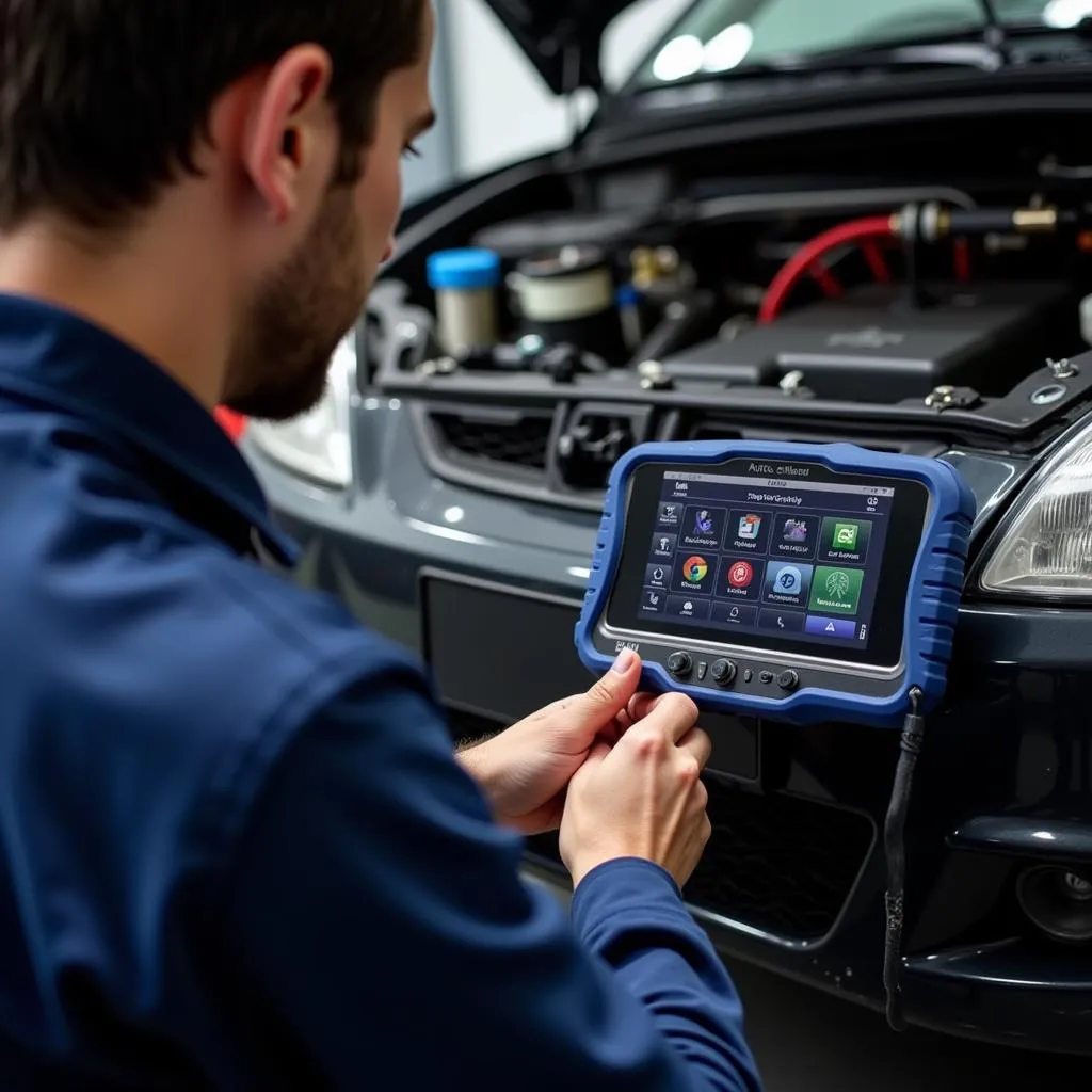 Mécanicien utilisant l'Autel pour un diagnostic avancé