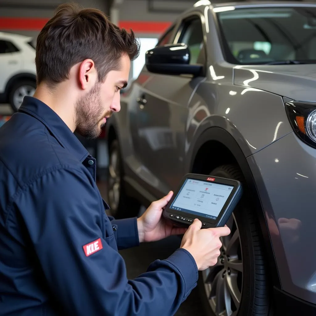 Mécanicien utilisant un scanner Autel sur une voiture