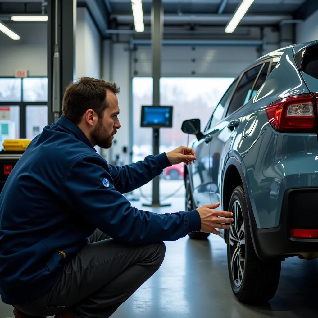 Un mécanicien vérifie les émissions d'une voiture