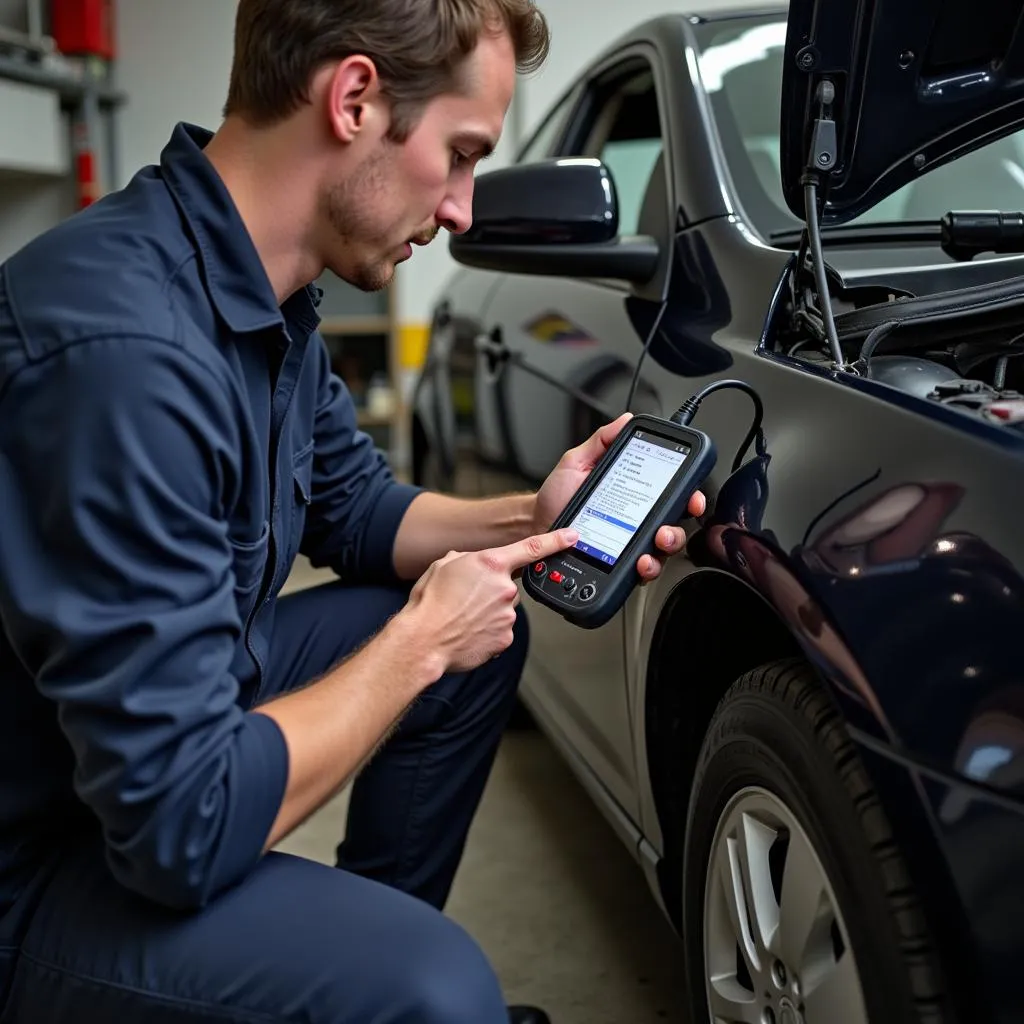 Mécanicien utilisant un outil de diagnostic OBD-II