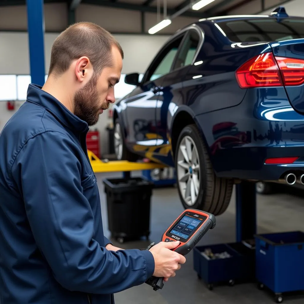 Mécanicien utilisant une valise Autel dans un garage